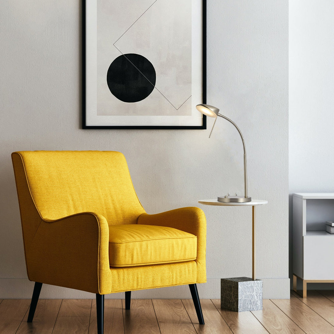 Jella LED Table Lamp - Satin Chrome/Antique Brass