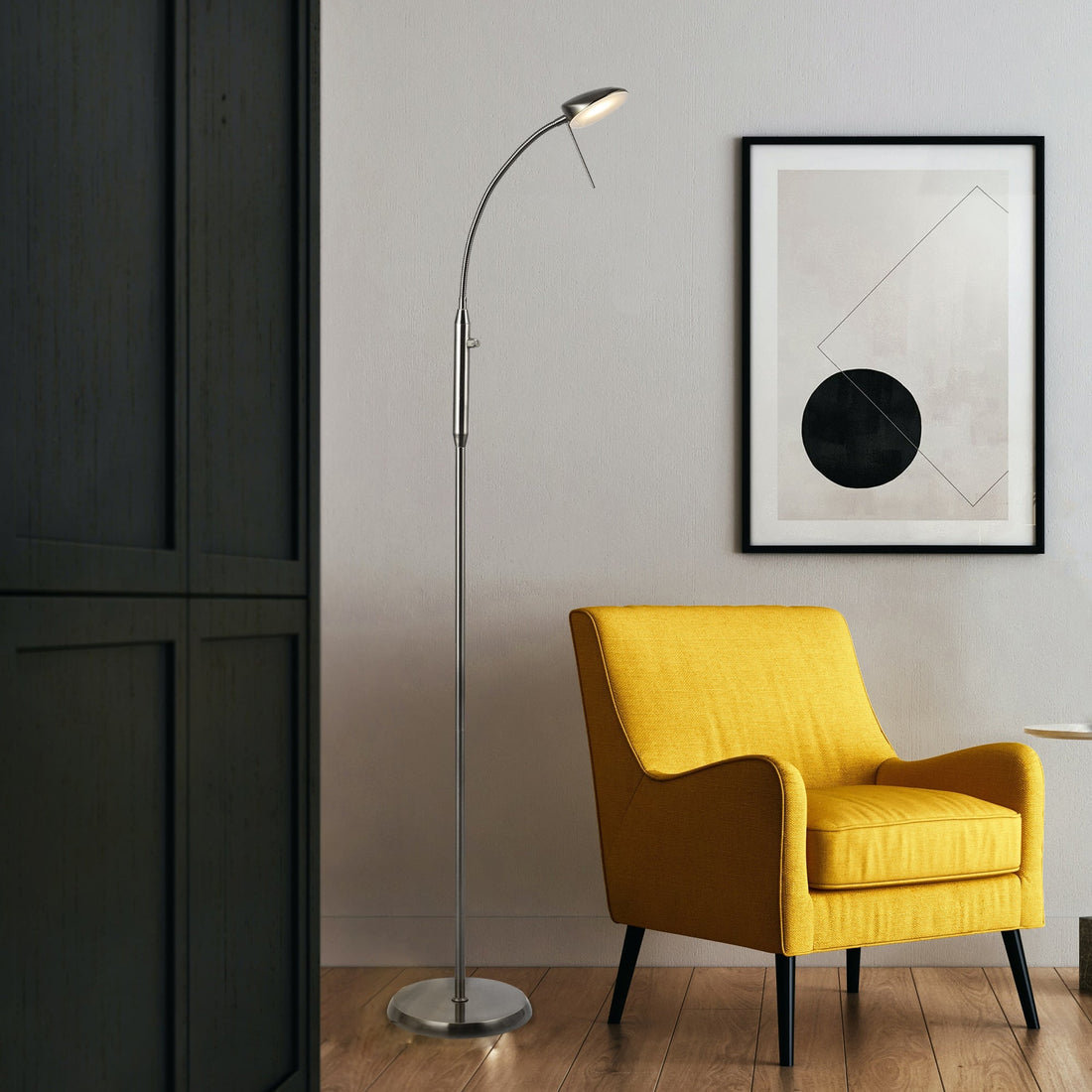 Jella LED Floor Lamp - Satin Chrome/Antique Brass