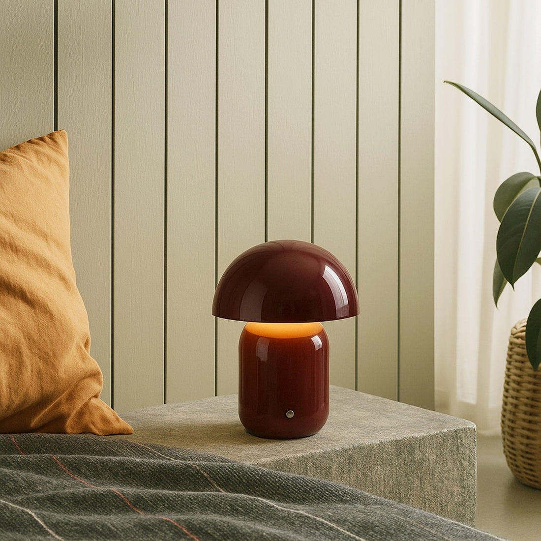 USB Rechargeable Mushroom LED CCT Dimmable Touch Table Lamp - Brick Red