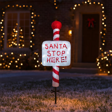 Acrylic Santa Stop Here Sign w/ Metal Floor Sticker