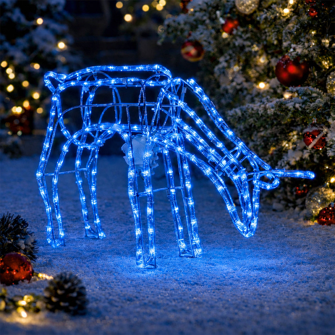3D Illuminated LED Reindeer Stand Feeding with Motor - Three Colour Options