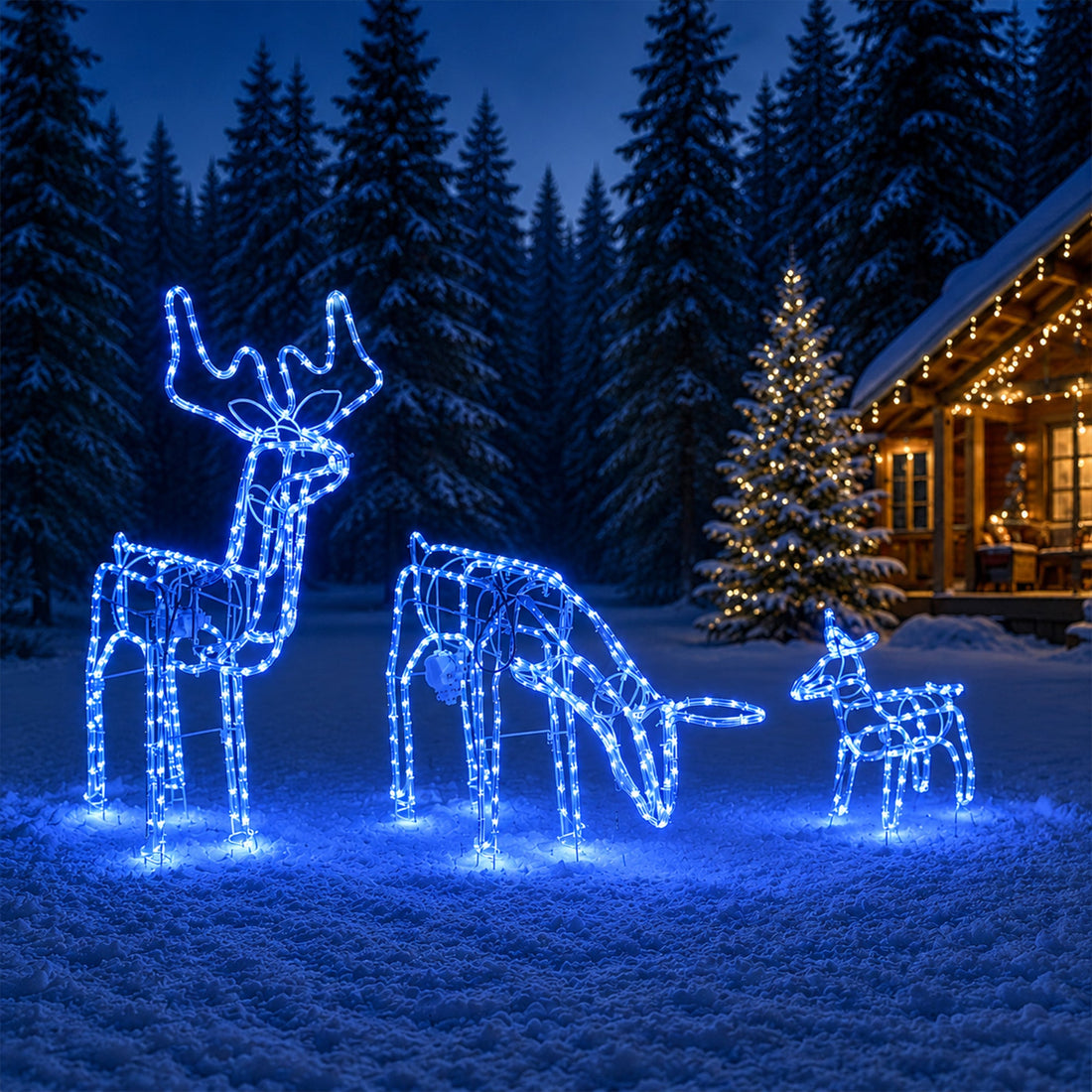 3D Illuminated LED Reindeer Family with Motor - Three Colour Options