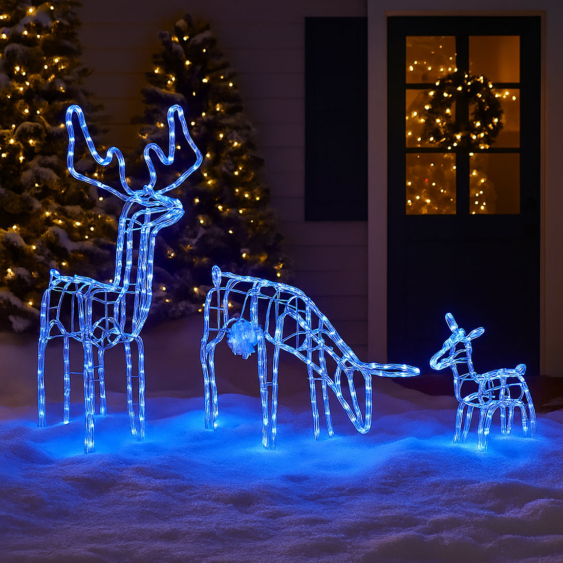3D Illuminated LED Reindeer Family with Motor - Three Colour Options