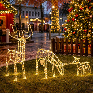 3D Illuminated LED Reindeer Family with Motor - Three Colour Options