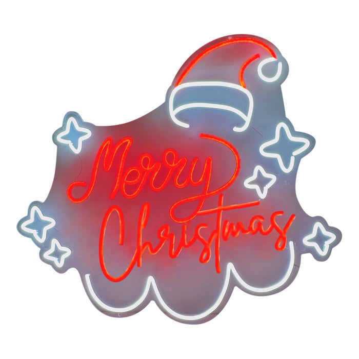 Merry Christmas Neon Sign with White Stars