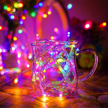 Battery Operated 50 LED String Light Clear Cable - 5 Colour Options