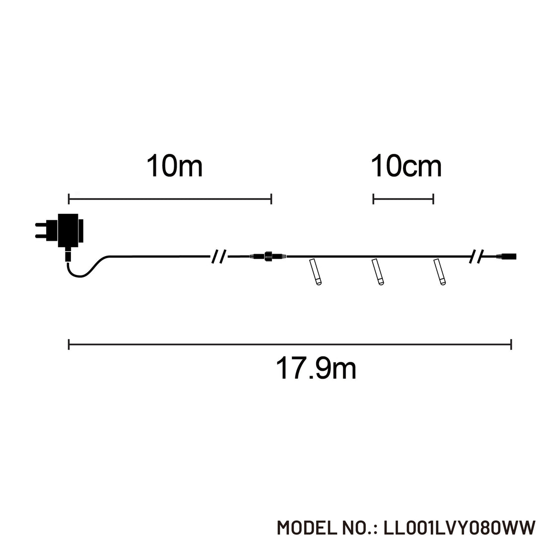 80 Warm White LED Light Chain with Green Cable