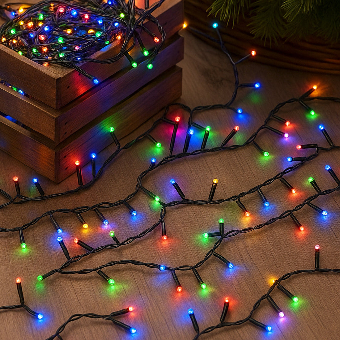 Solar 420 LED Fairy Light Chain Dark Green Cable - 4 Colour Options