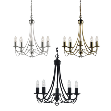 Zanzibar Chandelier Light - Antique Brass/Satin Chrome/Black