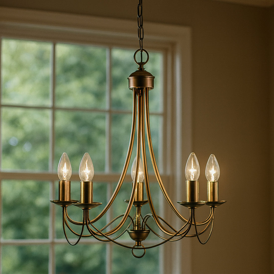 Zanzibar Chandelier Light - Antique Brass/Satin Chrome/Black