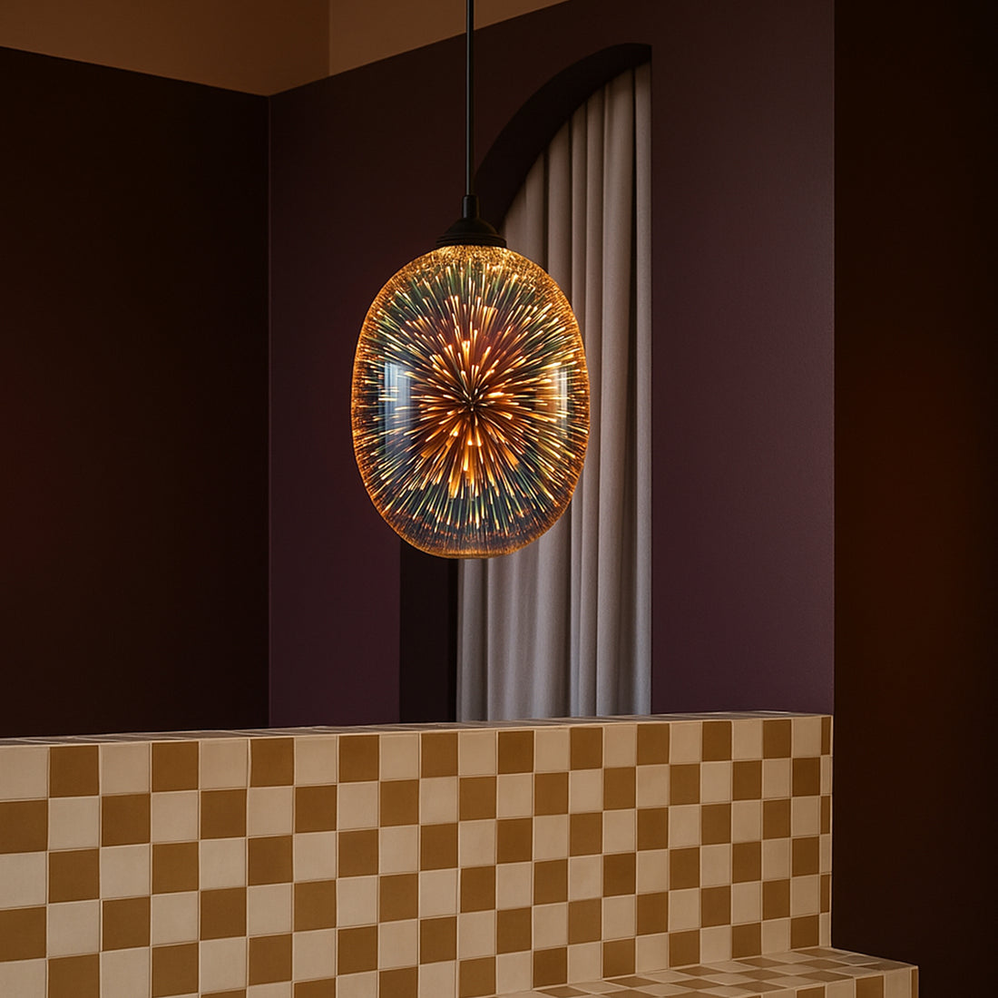 Moravian Glass Oval Pendant Light - Copper