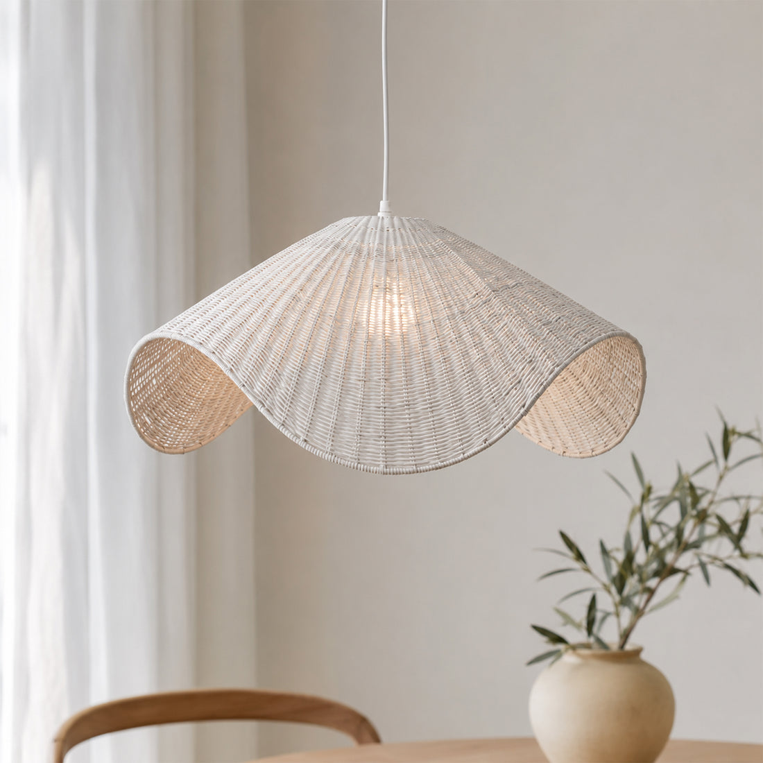 Adaya Rattan Pendant Light - White/Brown/Natural