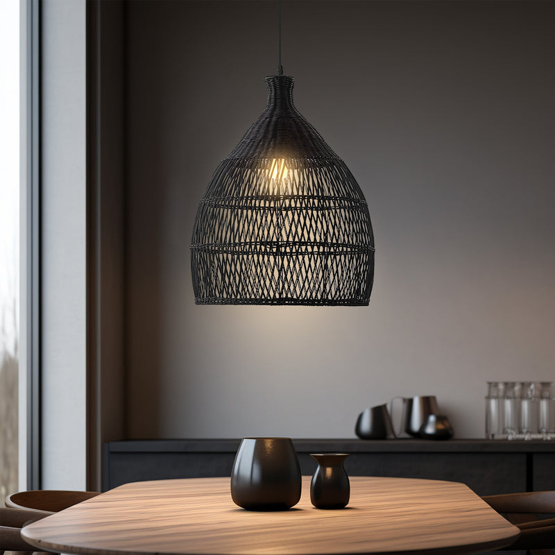 Shanen Rattan Pendant Light - Black/Natural