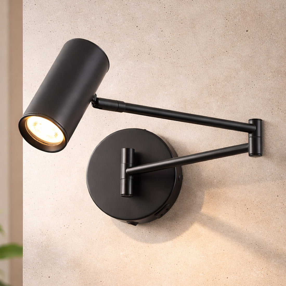 Beatrice Swing Arm Wall Lamp With Charging Ports Black