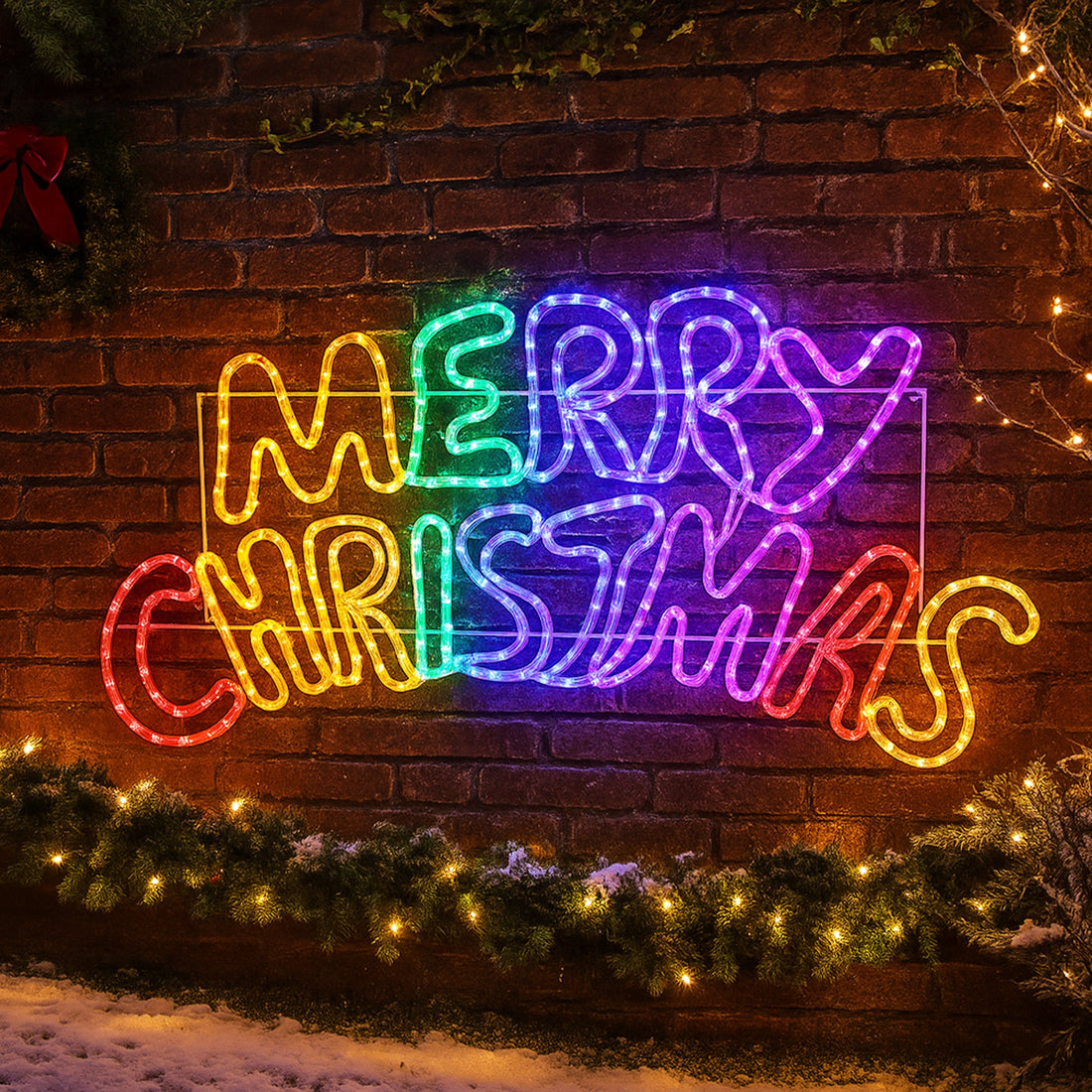 Merry Christmas Rope Light Silhouette