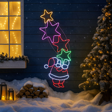 Starry Santa With Stars Rope Light Silhouette