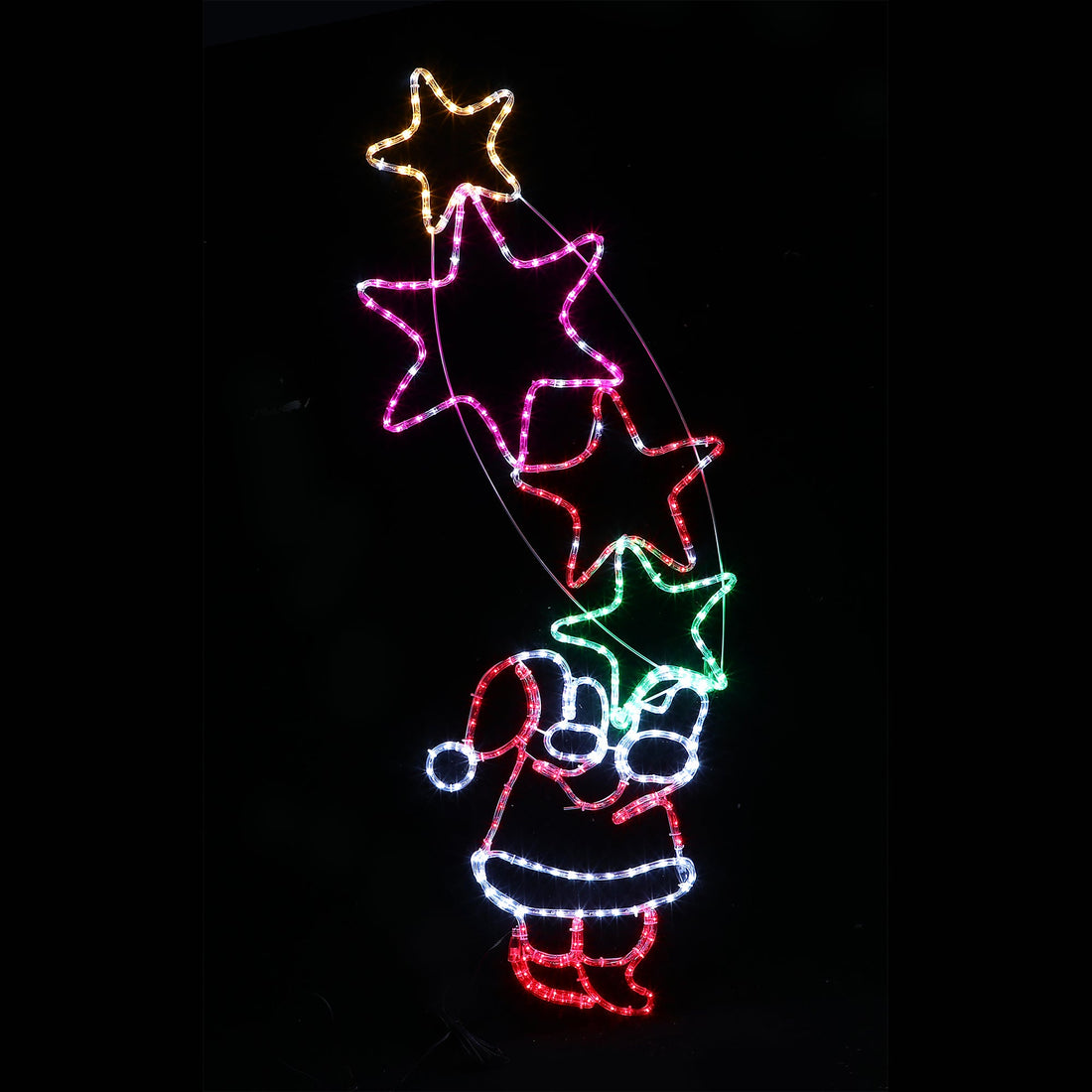 Starry Santa With Stars Rope Light Silhouette