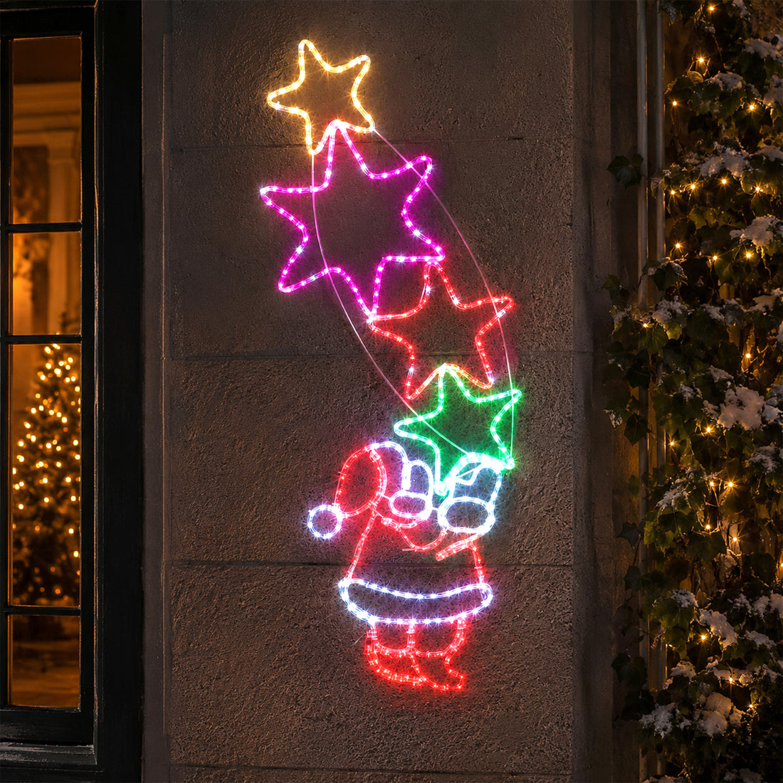 Starry Santa With Stars Rope Light Silhouette