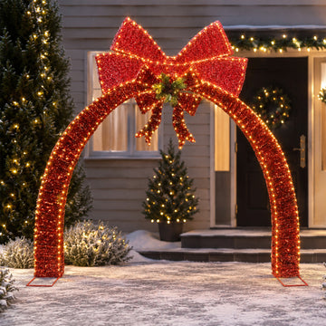 LED Tinsel Pink & Red Twin-Bow arched door