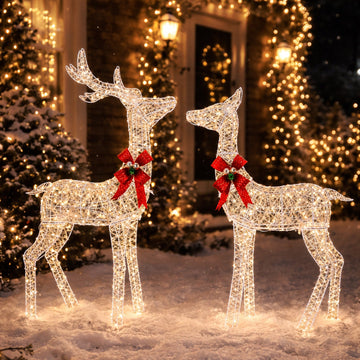 130/110cm Iridescent Gliter Stag&Doe Light Up Reindeer