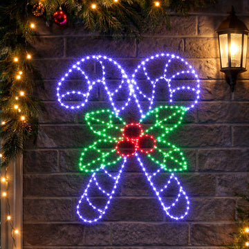 60X51CM Dewdrop Crossed Candy Canes with Holly Berries Silhouette