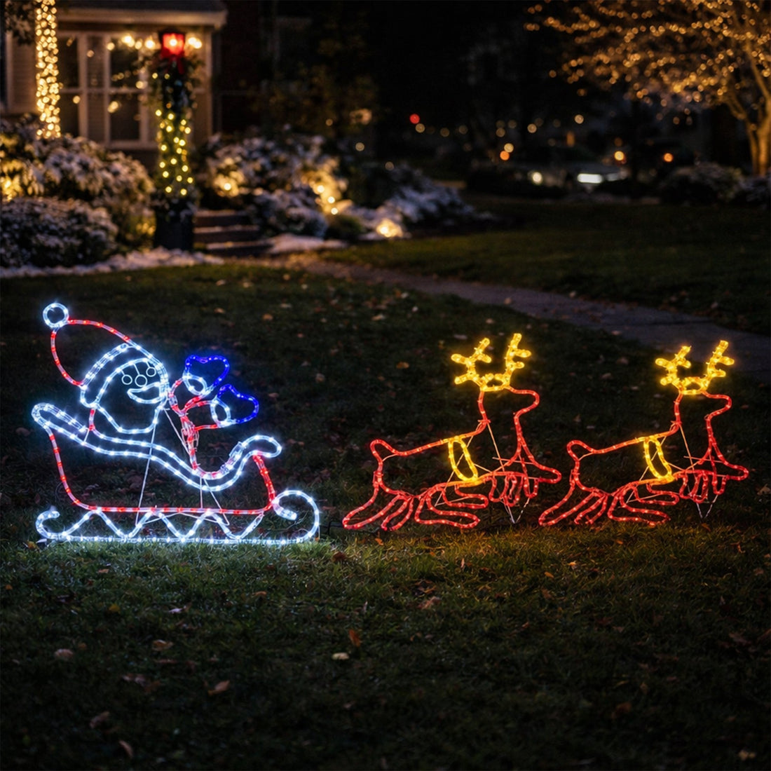 3.1m Santa in Slegh with Running  Reindeers