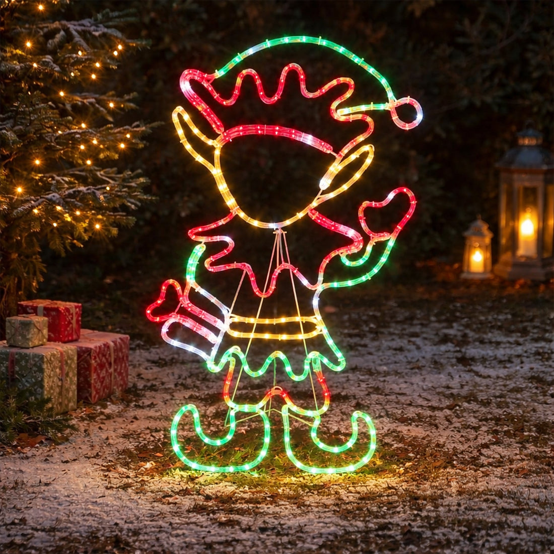 70x116cm Rope Light Christmas Elf Silhouette