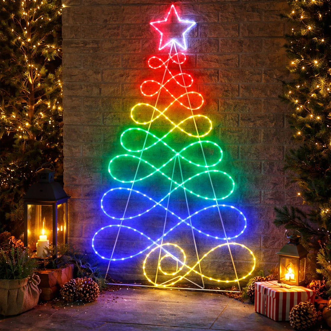 87x170cm Rope Light RGB Christmas Tree Silhouette