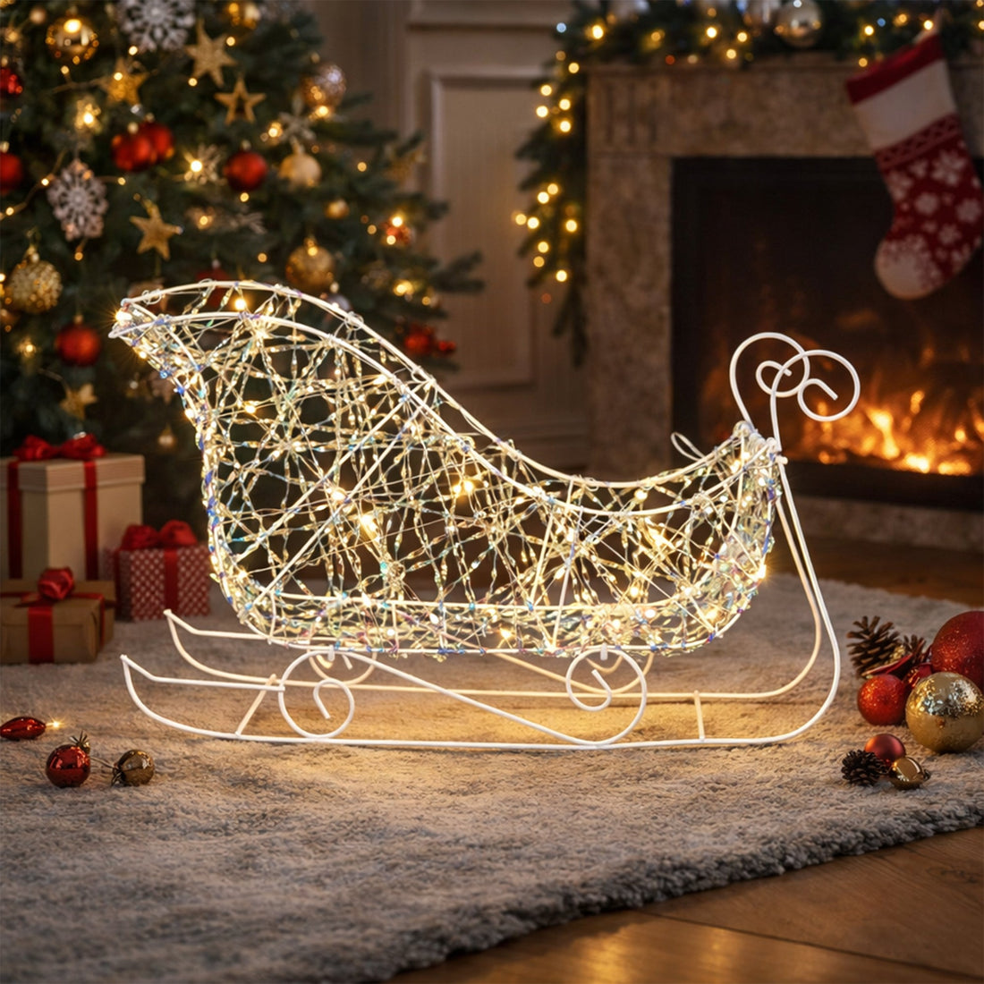 30x50cm Iridescent Gliter Light up Sleigh