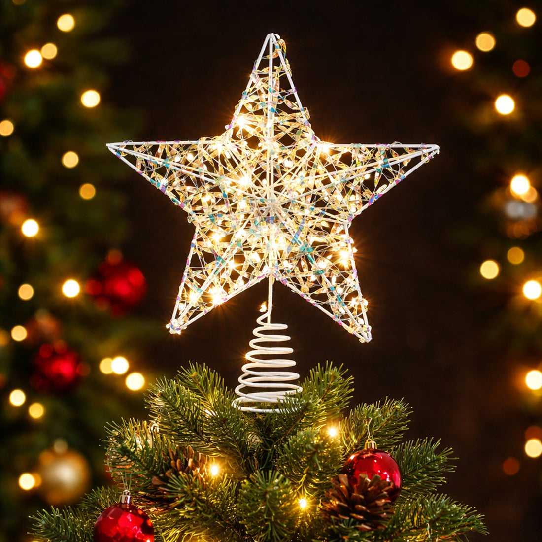 25cm Iridescent Gliter Light Up Tree Top