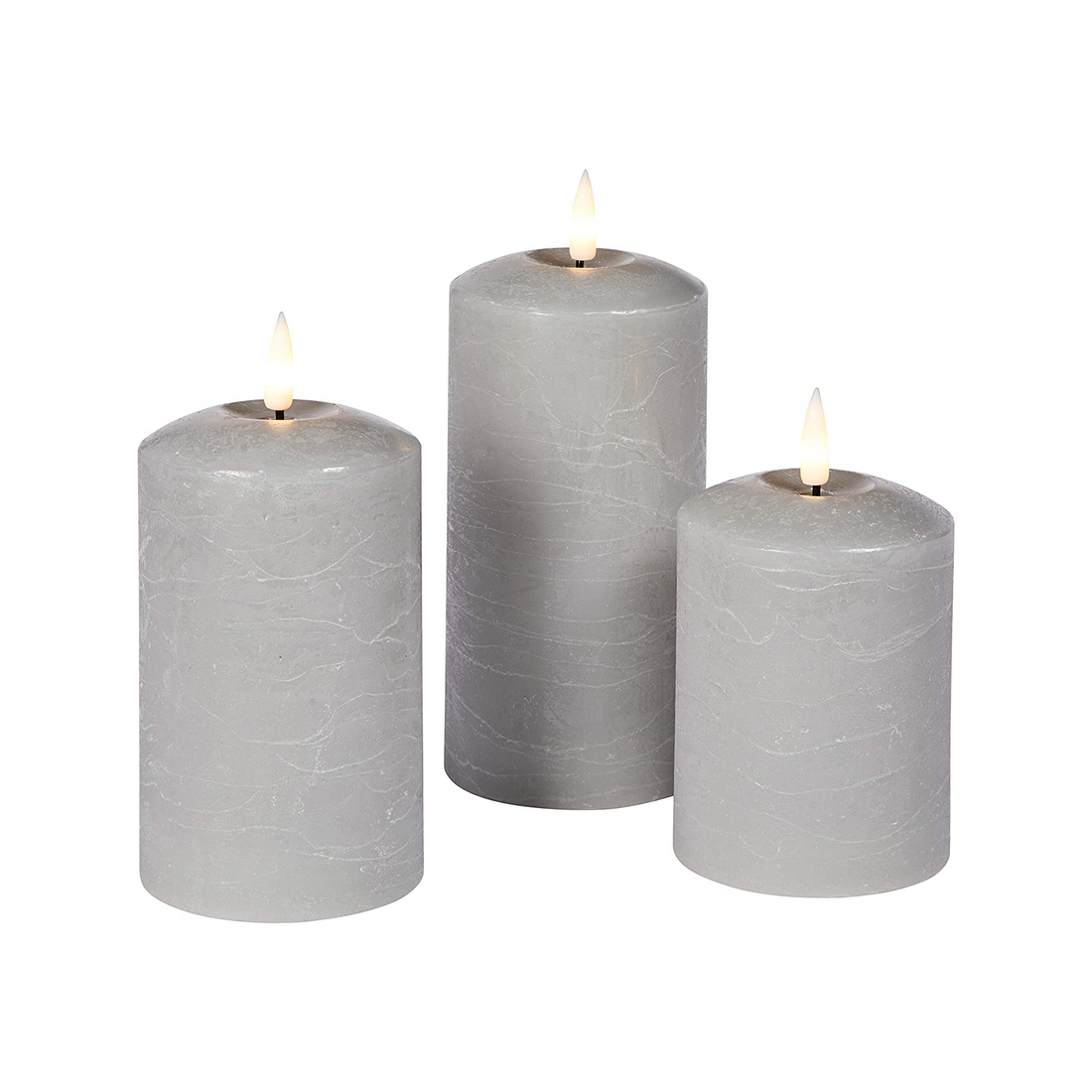 Set of 2 LED Grey Wax Pillar Candles - 3 Size Options