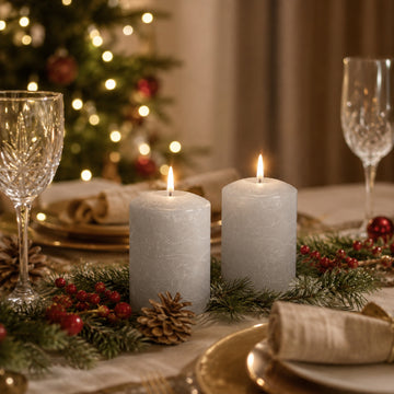 Set of 2 LED Grey Wax Pillar Candles - 3 Size Options