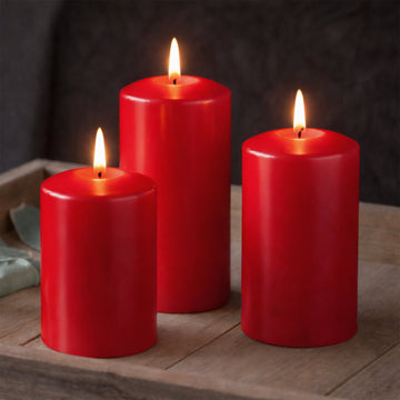 Set of 2 LED Red Wax Pillar Candles - 3 Size Options