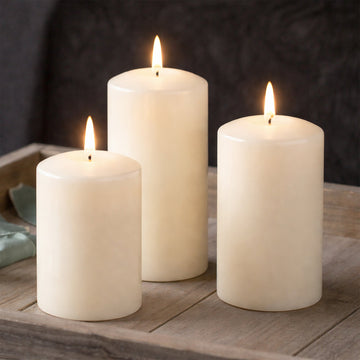Set of 2 LED Ivory Wax Pillar Candles - 3 Size options