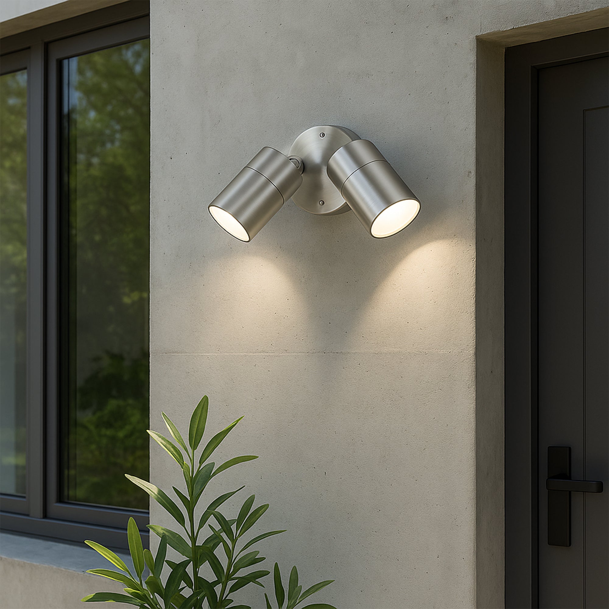 Zyven 2lt Adjustable Outdoor Wall Spotlight - Polished Silver