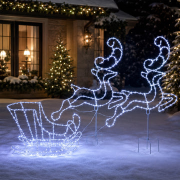 LED Pre-Lit Acrylic Two Reindeer with Sleigh-Solar Power