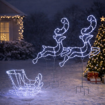 LED Pre-Lit Acrylic Two Reindeer with Sleigh-Solar Power