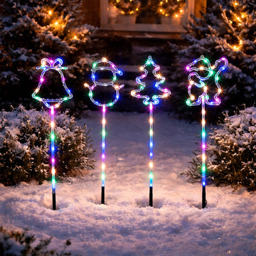 Path light with santa, tree, bell and snowman