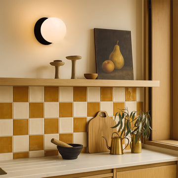 Odessa Opal Frosted Glass LED Wall Light with Black Base - Warm White/Small