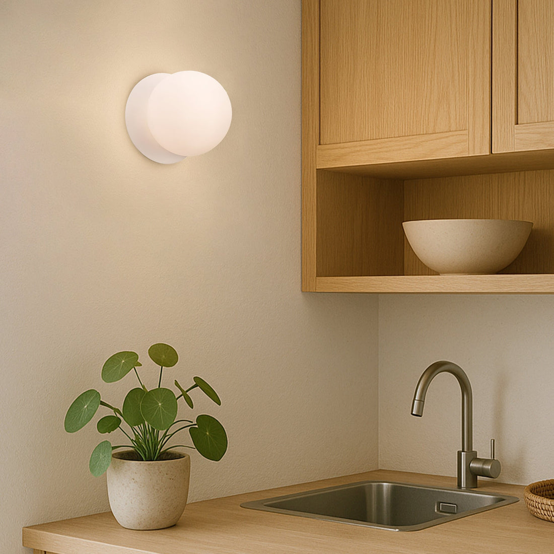 Odessa Opal Frosted Glass LED Wall Light with White Base - Warm White/Small