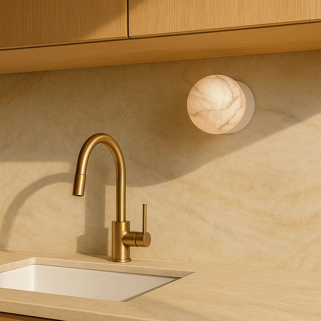 Odessa Marble Opal Glass LED Wall Light with White Base - Warm White/Small