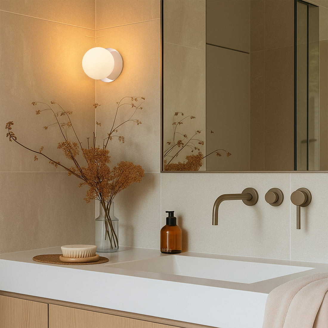 Odessa Opal Frosted Glass LED Wall Light with Chrome Base - Warm White/Small