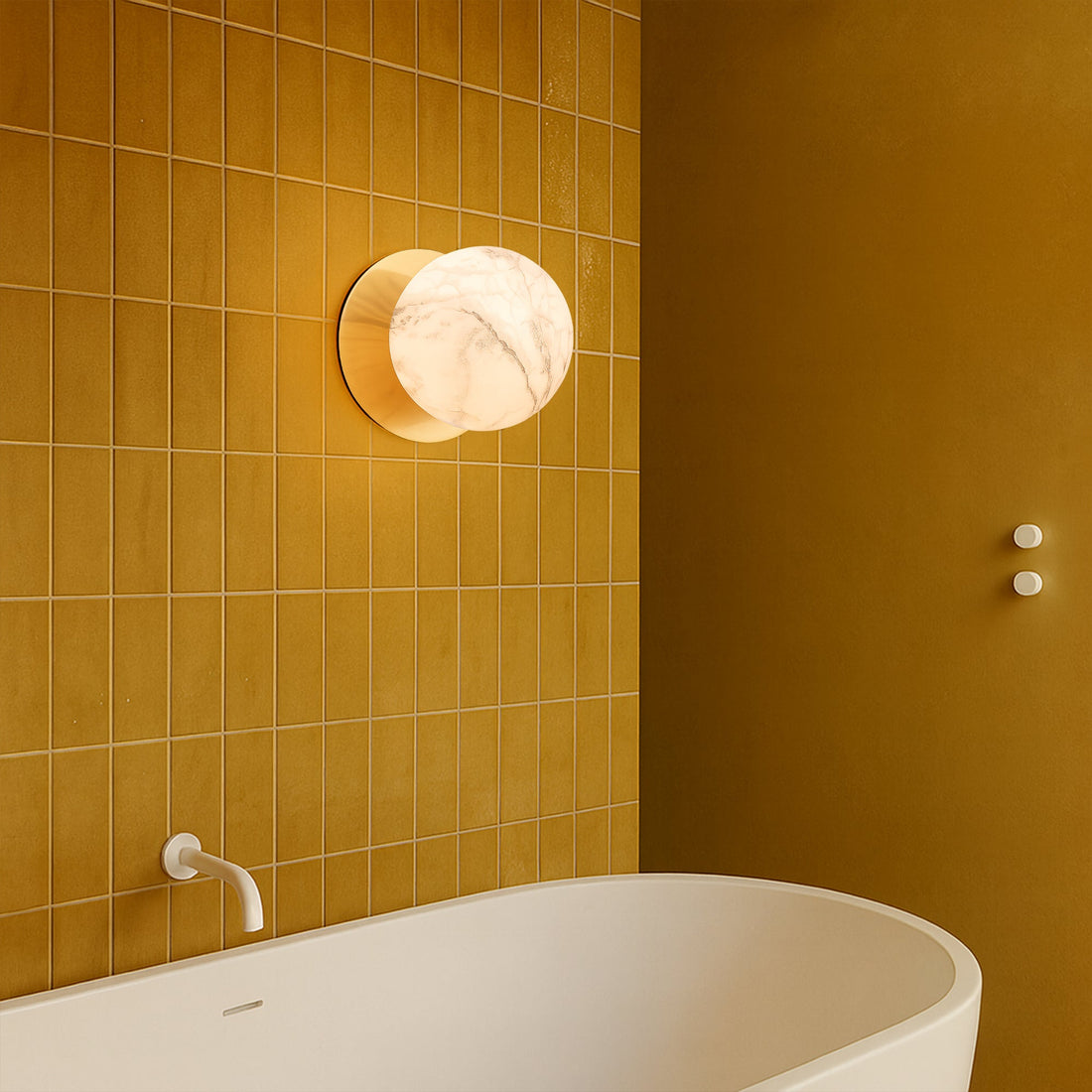 Odessa Marble Opal Glass LED Wall Light with Brass Base - Warm White/Small