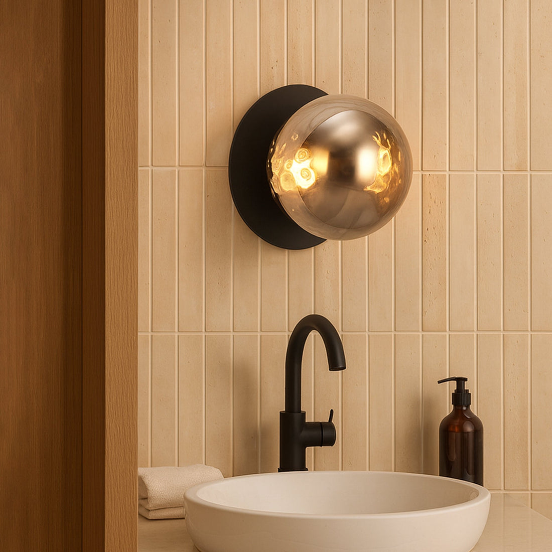 Odessa Molten Ripple Glass LED Wall Light with Black Base - Warm White/Large