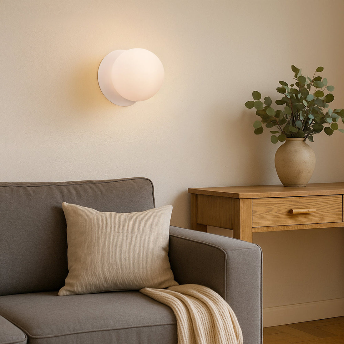 Odessa Opal Frosted Glass LED Wall Light with White Base - Warm White/Large