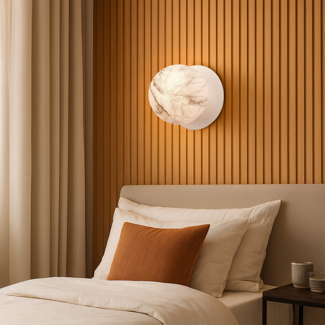 Odessa Marble Opal Glass LED Wall Light with White Base - Warm White/Large