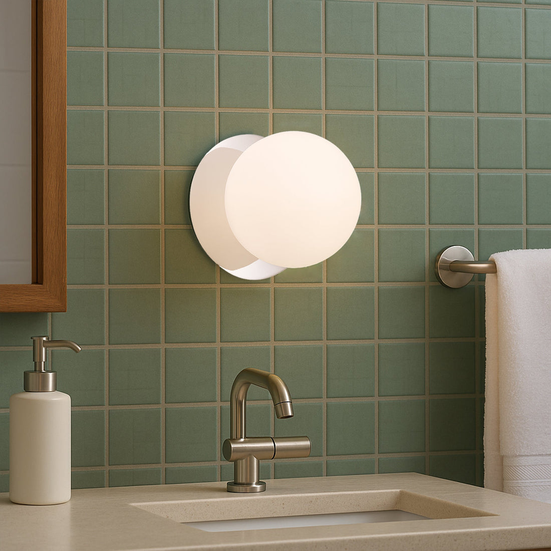 Odessa Opal Frosted Glass LED Wall Light with Chrome Base - Warm White/Large