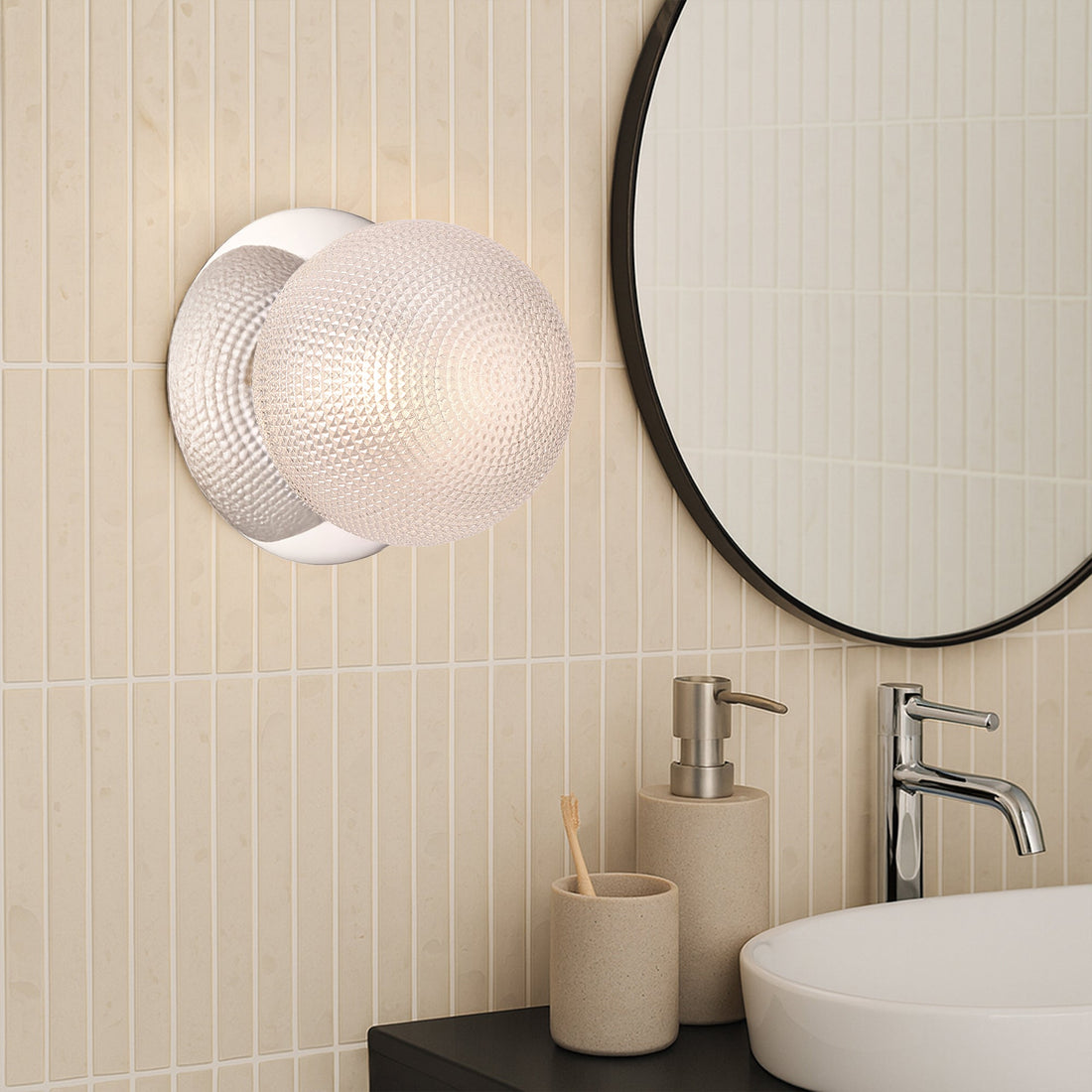 Odessa Diamond Cut Glass LED Wall Light with Chrome Base - Warm White/Large