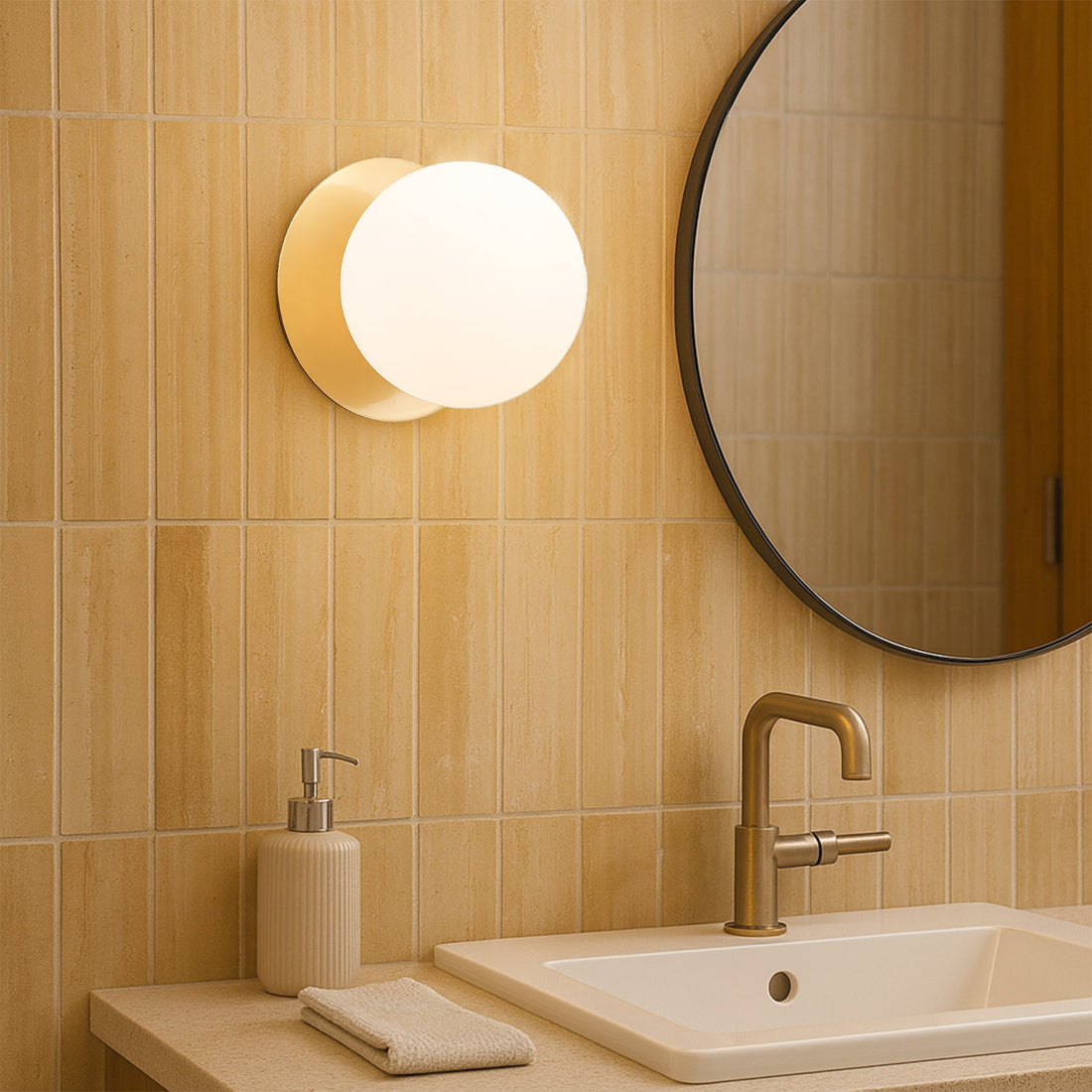 Odessa Opal Frosted Glass LED Wall Light with Brass Base - Warm White/Large