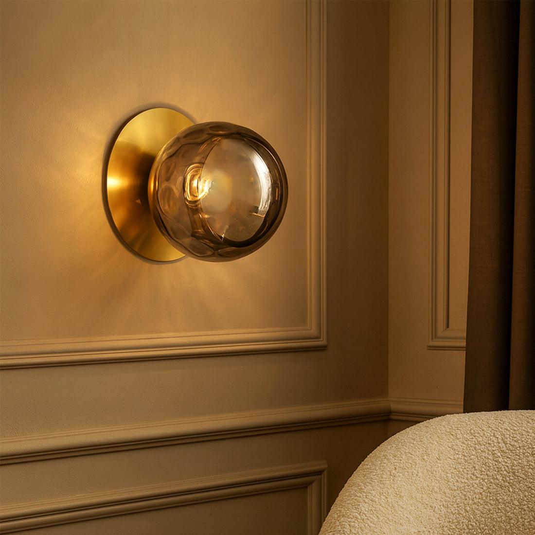 Odessa Molten Ripple Glass LED Wall Light with Brass Base - Warm White/Large